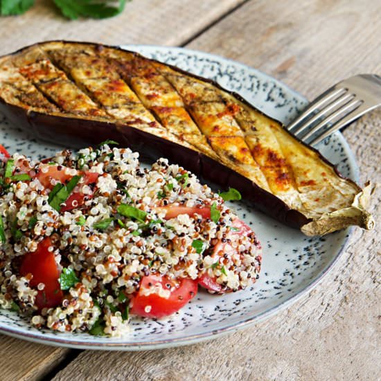 Baked Eggplant and Quinoa Tabbouleh