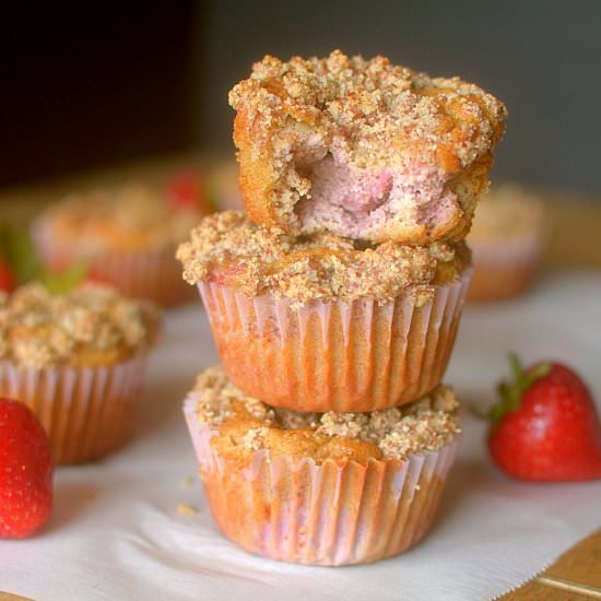 Strawberry Tahini Crumb Muffins