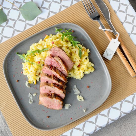 Duck breast on risotto