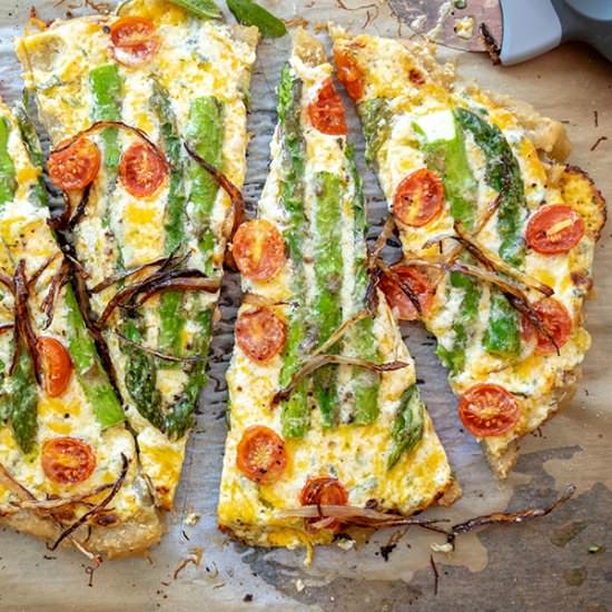 Asparagus Tomato Cheese Flatbread