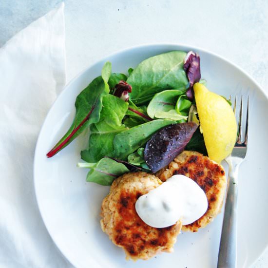 Salmon Cakes with Caper Dill Aïoli