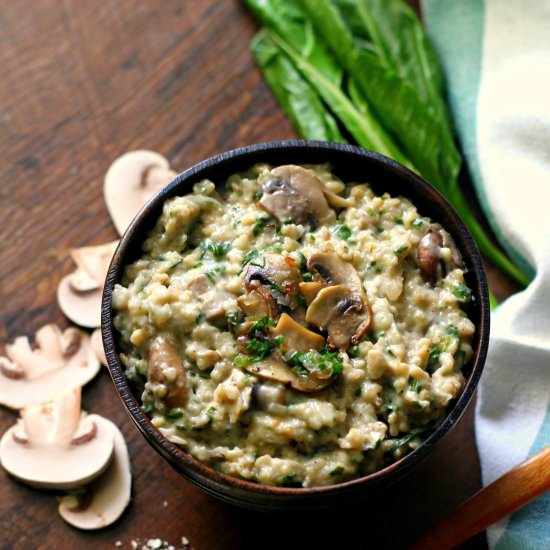 Savou=ry Oats with Mushrooms Spinach