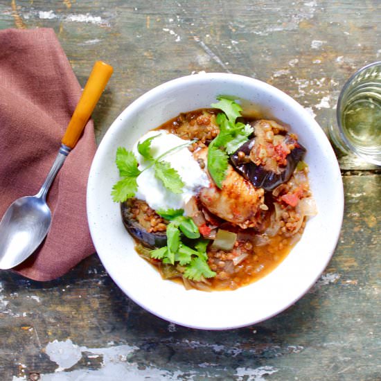 Chicken Lentil Eggplant Stew
