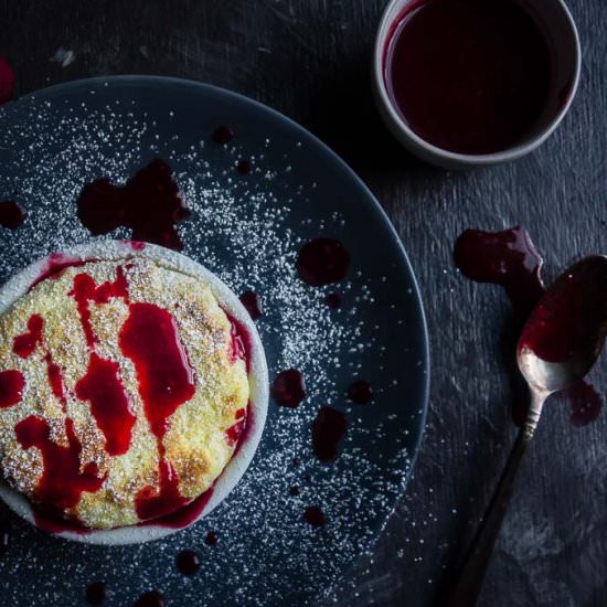 Lemon Souffle & Raspberry Sauce