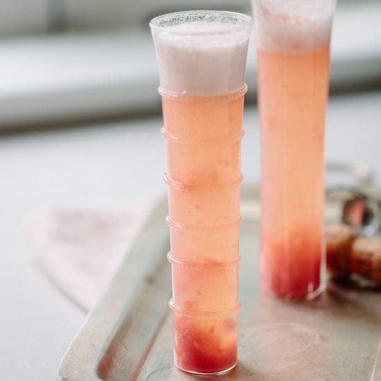 pink rhubarb bellini cocktail