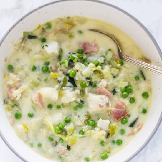 Veg-Loaded Fish & Bacon Chowder