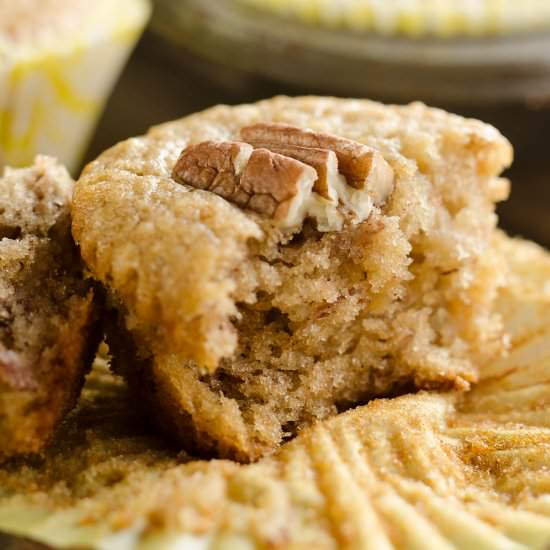 Cinnamon Pecan Banana Muffins
