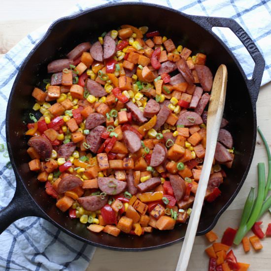 Sweet Potato and Kielbasa Hash
