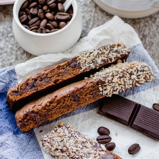 vegan coconut mocha biscotti