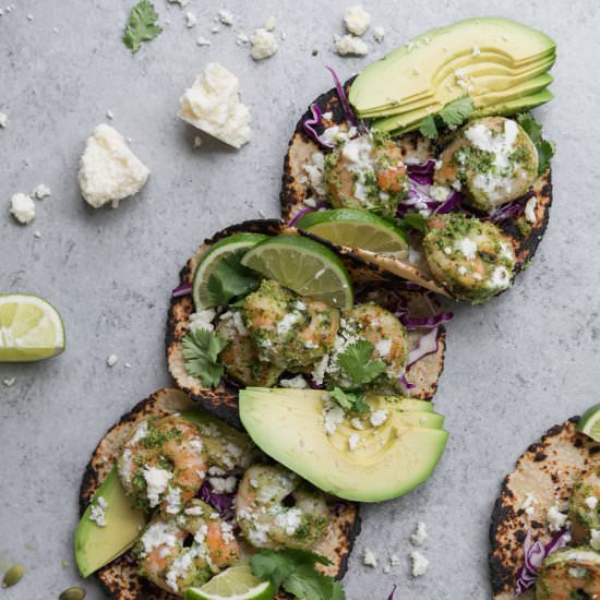 Cilantro Pesto Shrimp Tacos