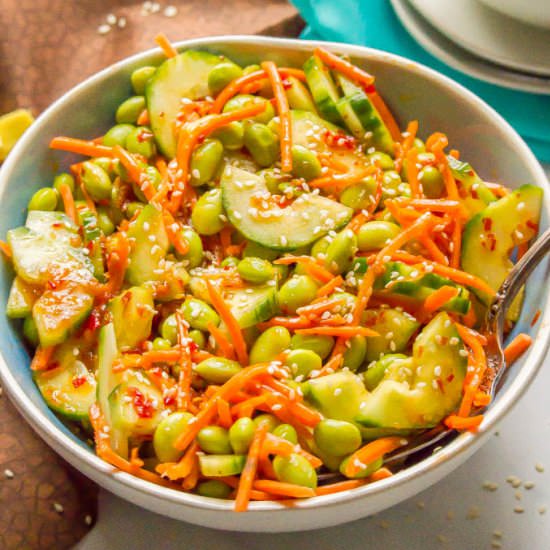 Edamame, carrot and cucumber salad