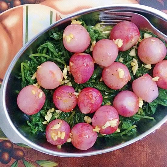 Steamed Radishes, & Radish Leaves