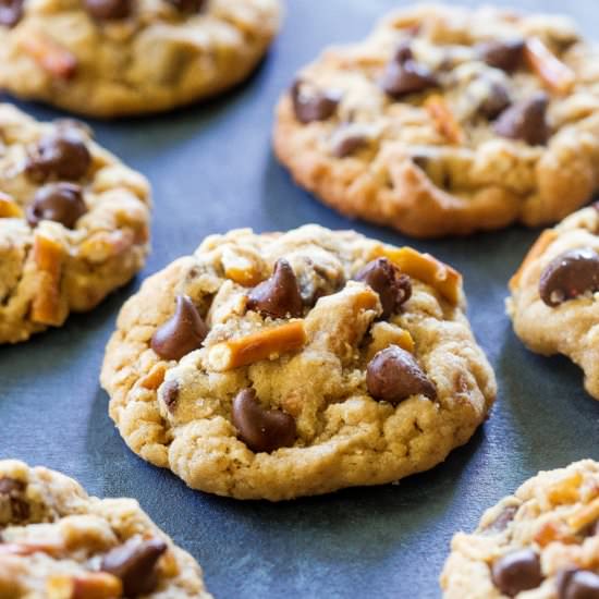Salted PB Pretzel Choc Chip Cookies