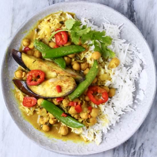 Eggplant Chickpea Peanut Curry