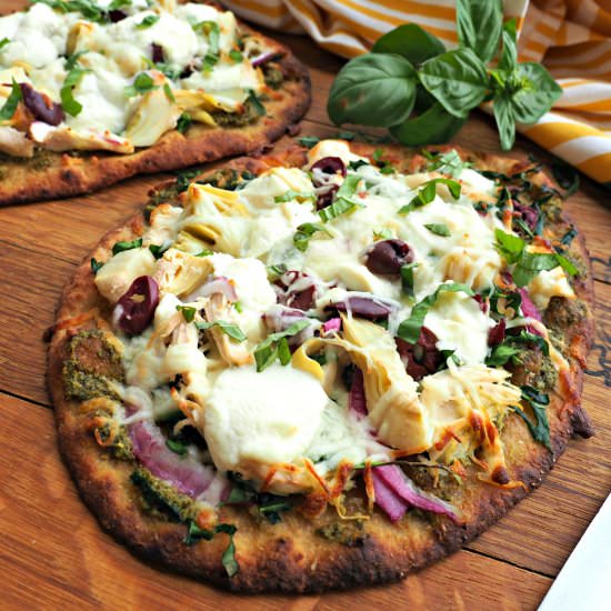 Artichoke Chicken Pesto Naan Pizza
