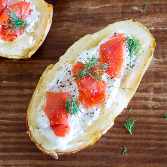 Smoked Salmon Loaded Potato Skins