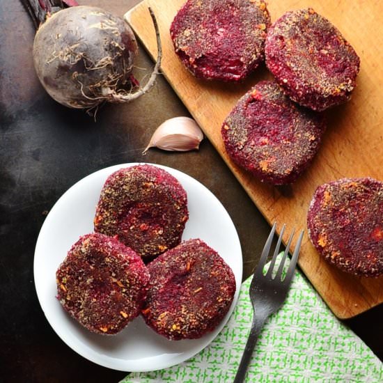 Beetroot Polenta Cakes with Cheese