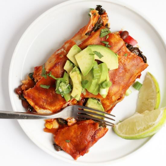 Vegan Black Bean Kale Enchiladas