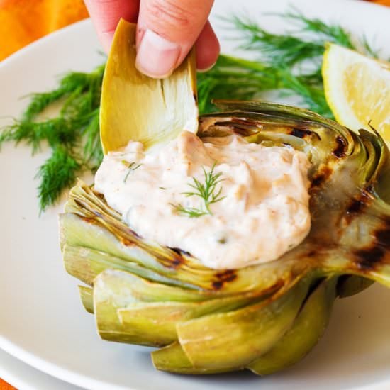 Tuna Stuffed Grilled Artichokes