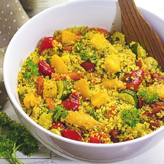 Roasted Veggies & Peaches Couscous