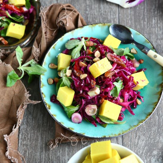 Cabbage Salad with Chickpea Tofu