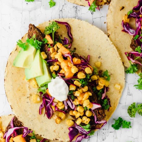Roasted Corn Tacos with Mango Slaw