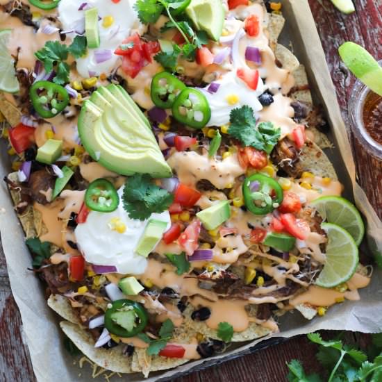 Beer Cheese Pulled Pork Nachos