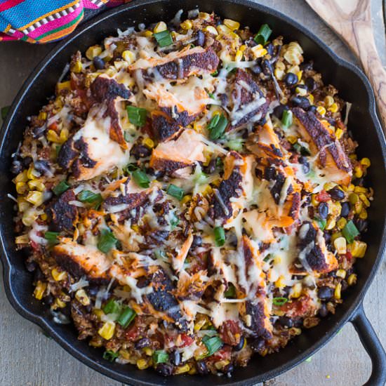 Fiesta Quinoa Salmon Bake