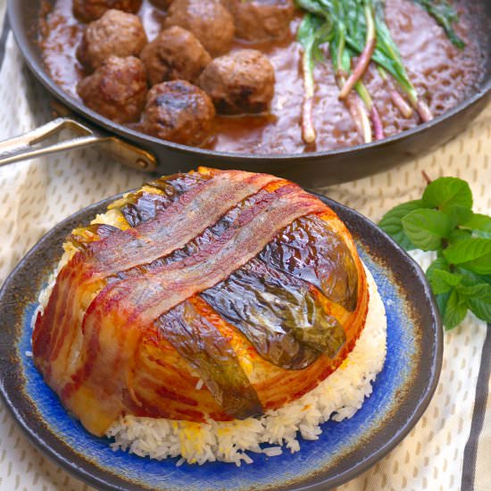 Rice with crispy ramp and bacon