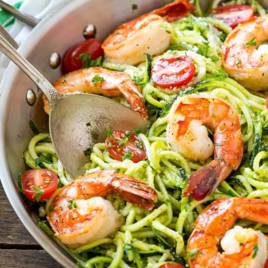 Pesto Zoodles with Shrimp