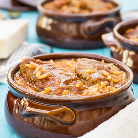 Greek beef stew with orzo pasta