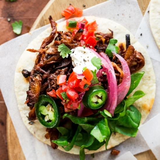 Pulled mushroom tacos