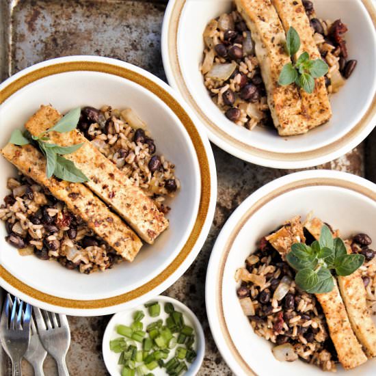 Crispy Cuban Tofu, Rice & Beans