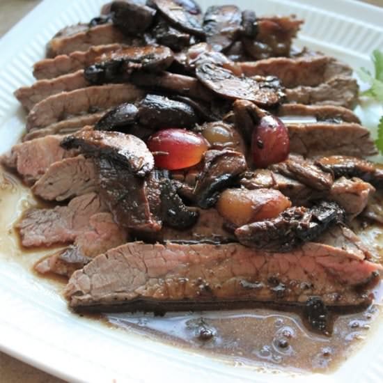Flank Steak w/ Grapes and Mushrooms