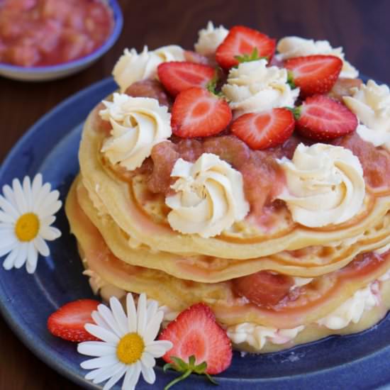 Waffle Cake with Rhubarb Compote