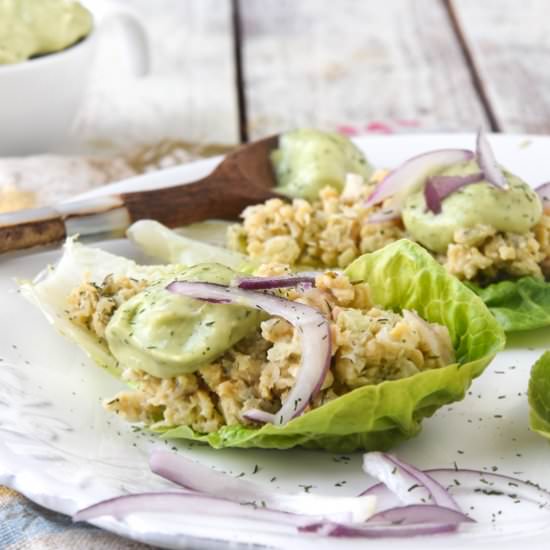 Lettuce with chickpea salad