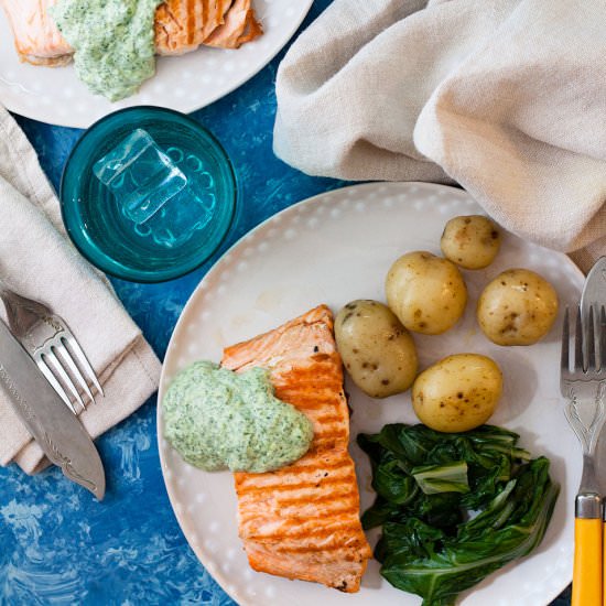 Seared Salmon with Watercress Sauce