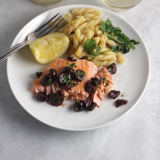 Salmon with Lemon Olive Relish