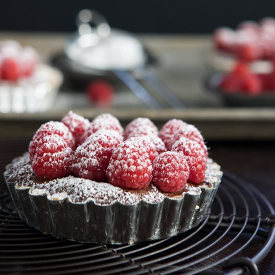 chocolate raspberry tarts for three