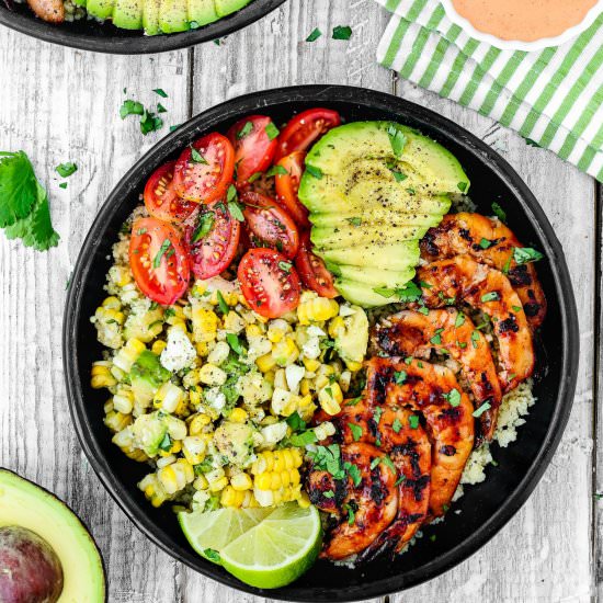Grilled Barbecue Shrimp and Bowls