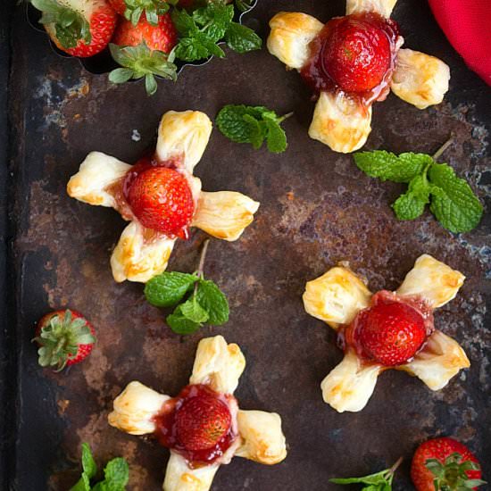 Strawberry Rose Puff Pastry Flowers