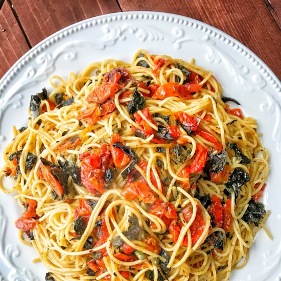 Oven Roasted Kale & Tomato Pasta