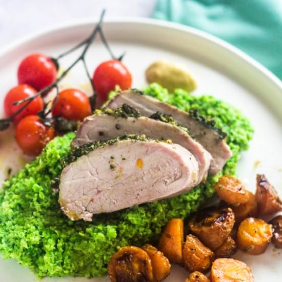 Pork Tenderloin & Broccoli-Pea Mash