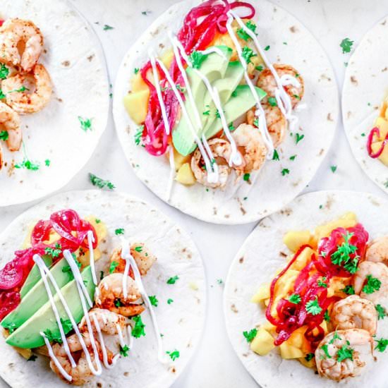 shrimp tacos + mango habanero salsa
