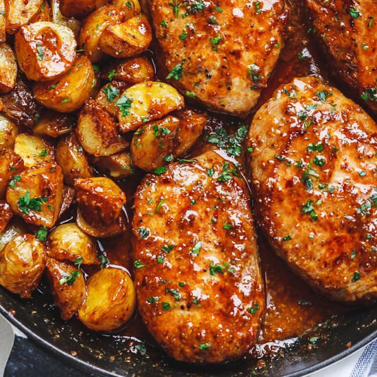 Honey Mustard Pork Chops & Potatoes