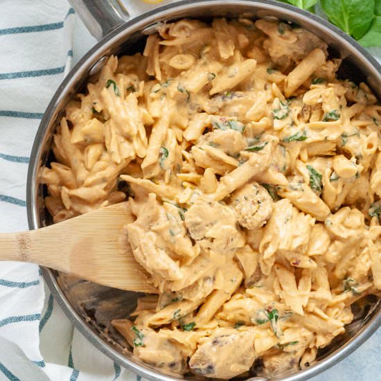 Creamy Spicy Vegan Sausage Pasta