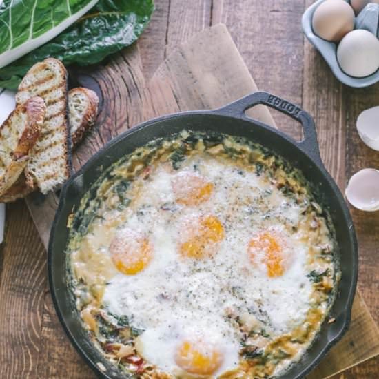 Creamed Chard and Eggs Skillet