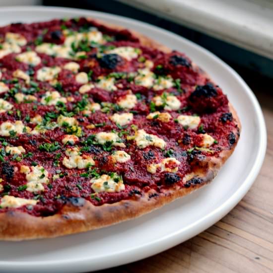 Beet Pesto Pizza with Goat Cheese