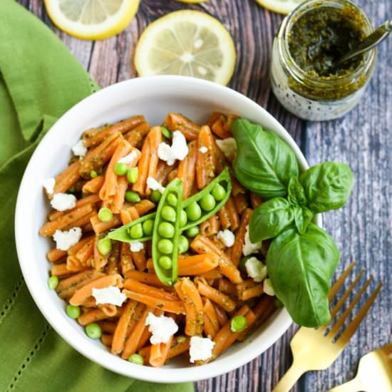 Red Lentil Pasta with Lemon Pesto
