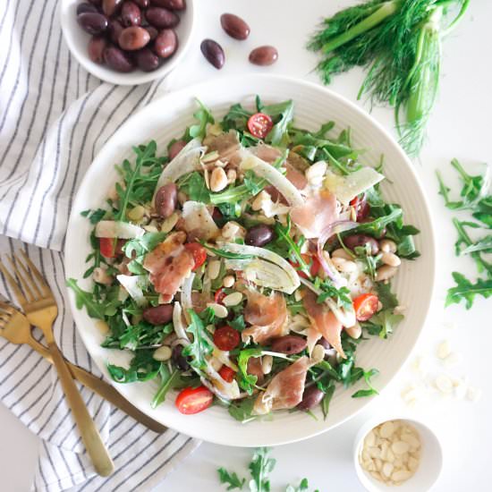 Prosciutto and fennel arugula salad